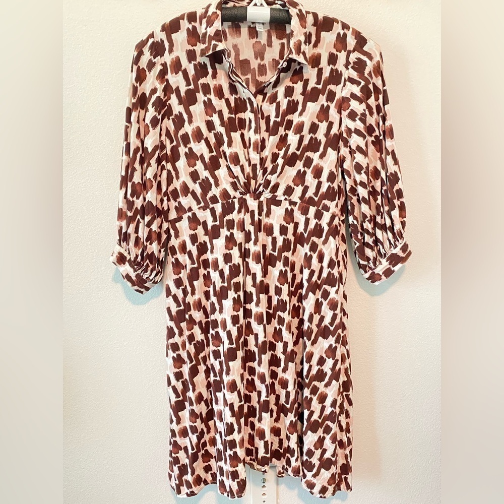 FEMELLA Brown & Pink 3/4 Sleeve Button Front Midi Dress, Size 3x